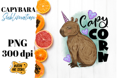 Cute capybara sublimation design. Capycorn. Capybara unicorn