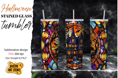 Halloween house tumbler wrap. Halloween Stained glass design