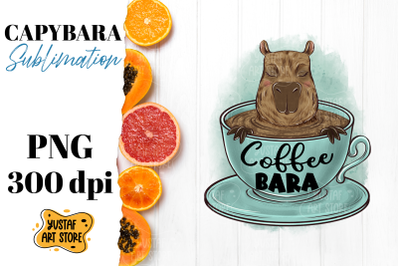 Cute capybara sublimation design. Coffeebara. Coffee design