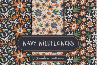 Wavy Wildflowers Seamless Patterns