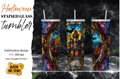 Halloween house design. Halloween Stained glass tumbler wrap