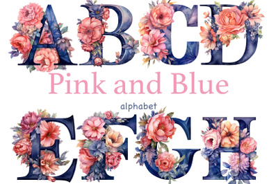 Pink And Navy Blue Alphabet | Letters Clipart PNG Bundle