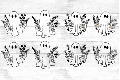 Floral Ghost Bundle SVG File,  Ghost with Flowers,Halloween Silhouette