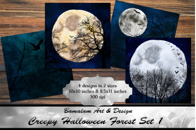 Forest and Full Moon Halloween Backgrounds