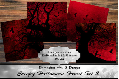 Forest Silhouette &amp; Red Sky - Halloween Backgrounds