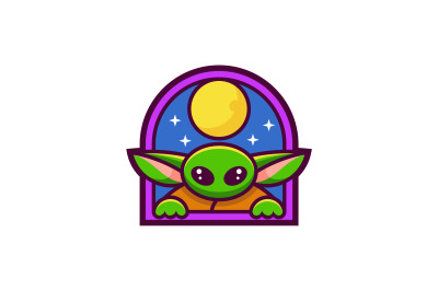 cute alien in window vector template logo design