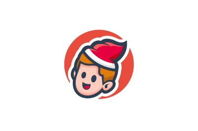 cute boy with christmas cap vector template logo design