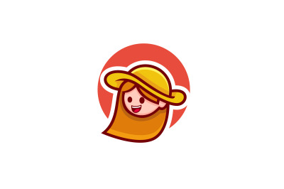 cute girl with hat vector template logo design