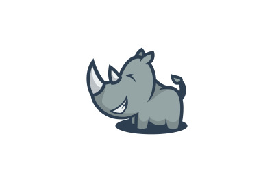 cute happy rhino vector template logo design