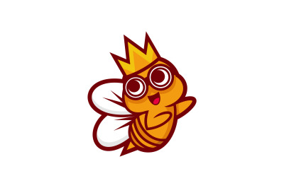 cute king honey bee vector template logo design