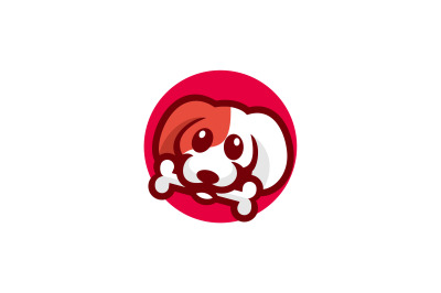 cute puppy with bone vector template logo design