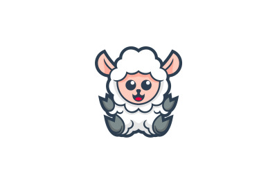 cute sheep lineart vector template logo design