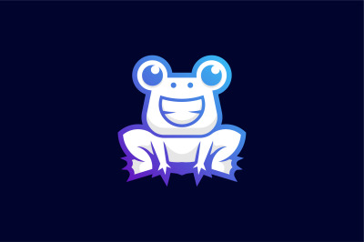 happy frog lineart vector template logo design