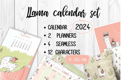 Calendar 2024 with cute llamas+bonus