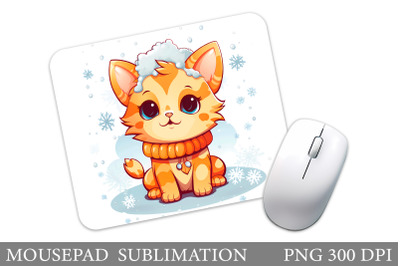 Cute Cat Mouse Pad. Winter Cat Mouse Pad Sublimation