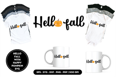 Hello fall with happy pumpkin SVG
