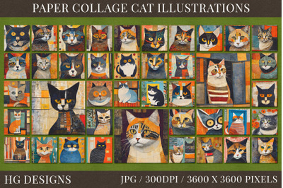 40 Paper Collage Cat Illustrations