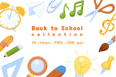 Back to School - Set of School Illustrations - 15 items - in PNG, JPEG