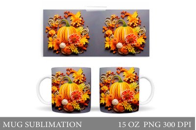 Fall Pumpkin Flowers Mug Wrap. Paper Pumpkin Mug Sublimation