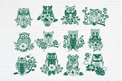 Set of owl flower svg, Owl and flower svg, Owl wildflower svg, Night b