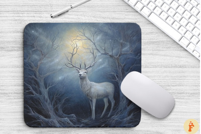 Enchanted Moonlit Silver Stag Mouse Pad