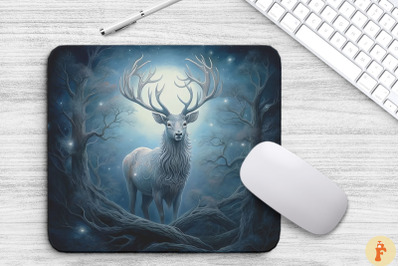 Enchanted Moonlit Silver Stag Mouse Pad