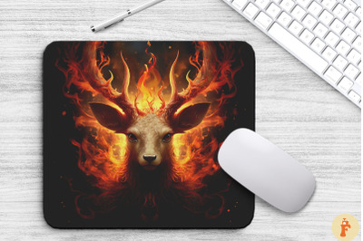 Deer With Horns Fiery Phoenix Feathers