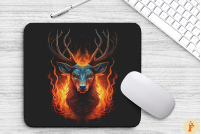 Glowing Deer With Flame Mouse Pad