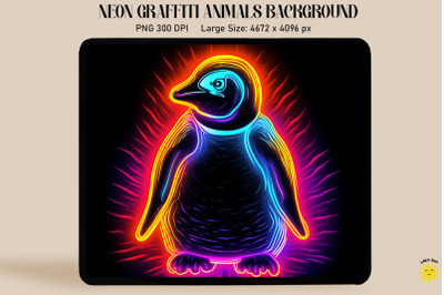 Neon and Glowing Graffiti Of Penguin