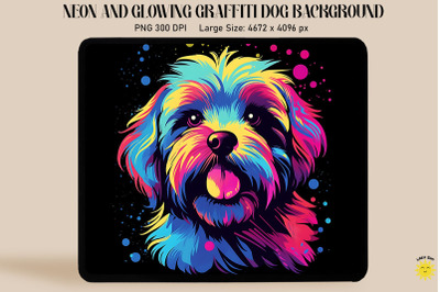 Neon Graffiti Of Brown Havanese Dog