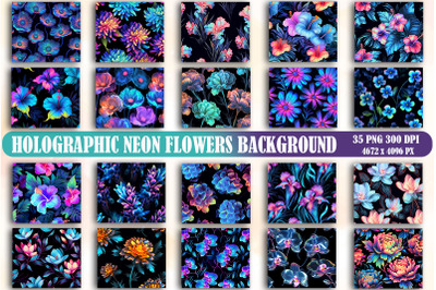 Holographic neon flowers Bundle-20 Designs-230918