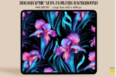 Holographic Neon Iris Flowers