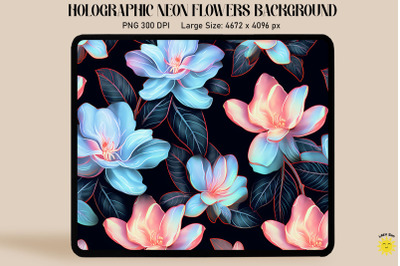 Holographic Neon Magnolia Flowers