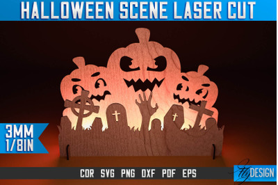 Halloween Scene Laser Cut SVG | Halloween Laser Cut SVG Design | CNC F