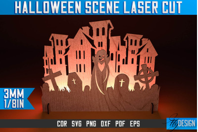 Halloween Scene Laser Cut SVG | Halloween Laser Cut SVG Design | CNC F