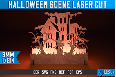 Halloween Scene Laser Cut SVG | Halloween Laser Cut SVG Design | CNC F