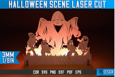 Halloween Scene Laser Cut SVG | Halloween Laser Cut SVG Design | CNC F