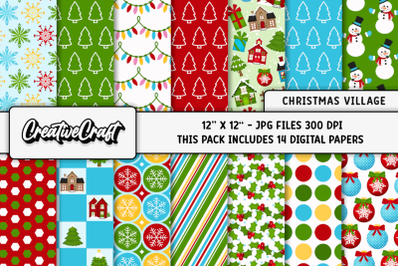 Merry Christmas Holiday Digital Papers, scrapbook backgrounds designs