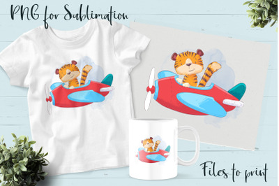 Cute Tiger sublimation. Design for printing.