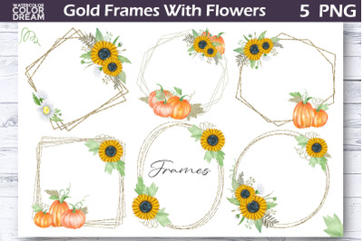 Gold Frames With Sunflowers | Gold Frames Pumpkin