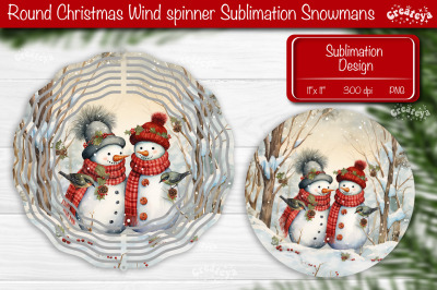 Round Christmas wind spinner Sublimation Christmas decor PNG Snowman