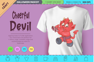 Cheerful little devil. Halloween mascot.