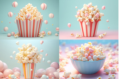 3D Realistic Pop Corn. Movie Snack. Cinema Concept.