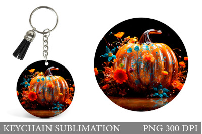 Pumpkin Flowers Keychain. Pumpkin Round Keychain Sublimation