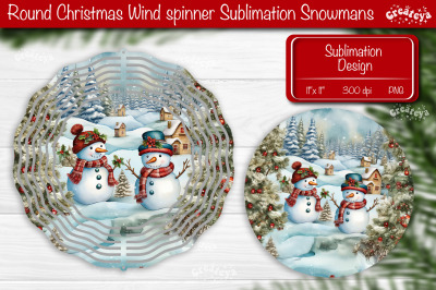 Round Christmas wind spinner Sublimation Christmas decor PNG Snowman