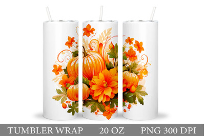 Fall Pumpkin Tumbler Sublimation. Pumpkin Flowers Tumbler