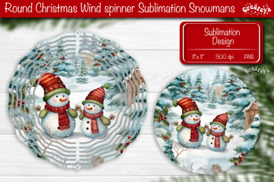 Round Christmas wind spinner Sublimation Christmas decor PNG Snowman