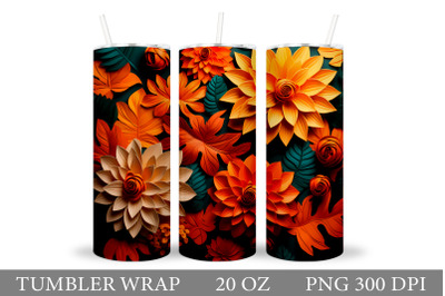 Flowers Tumbler Wrap Design. 3D Flowers Tumbler Sublimation