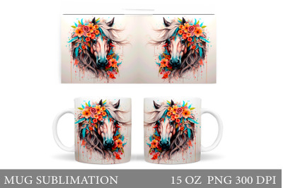 Horse Mug Wrap Sublimation. Boho Horse Mug Wrap Design