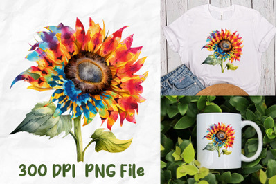 Hippie Tie Dye Sunflower Watercolor